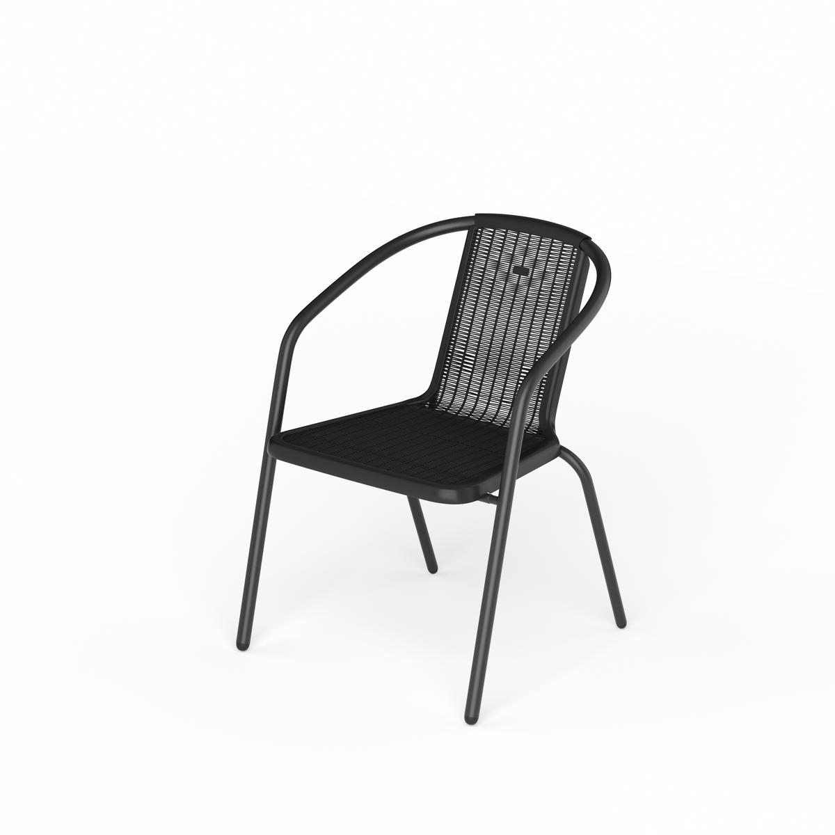 STAPELSTUHL 2er-set(2 Stühle) aus PE-Rattan Metallgestell in Schwarz für Garten Terrase und Balkon - Schwarz, Metall (42/72/33cm) - Livingandhome