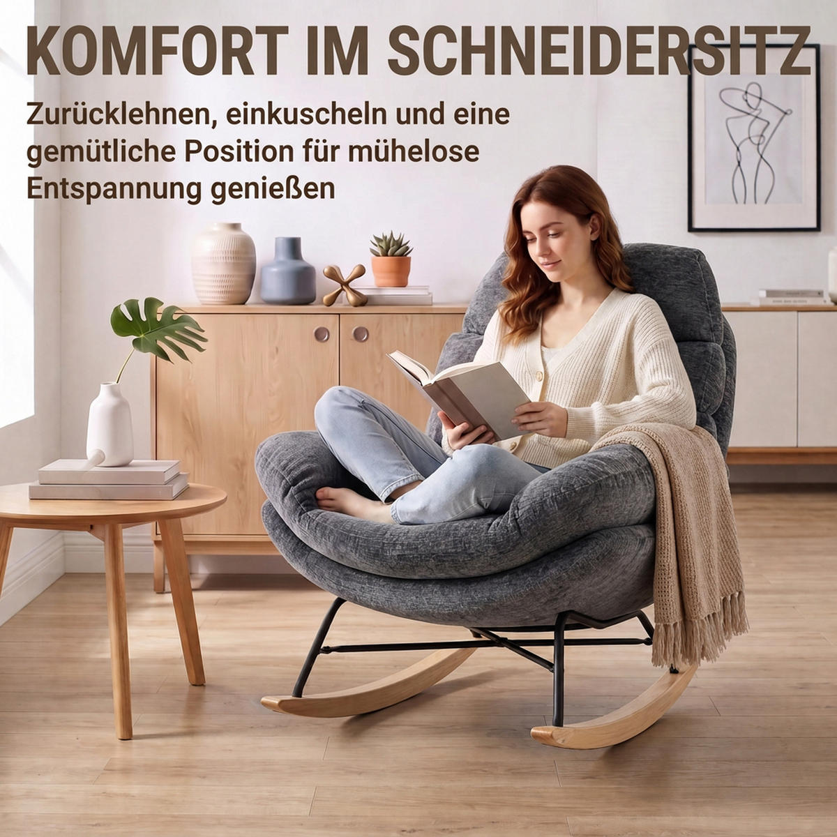 SCHAUKELSTUHL Polyester Schaumstoff Dunkelgrau - Dunkelgrau, Textil (80/91/103cm) - HOMCOM