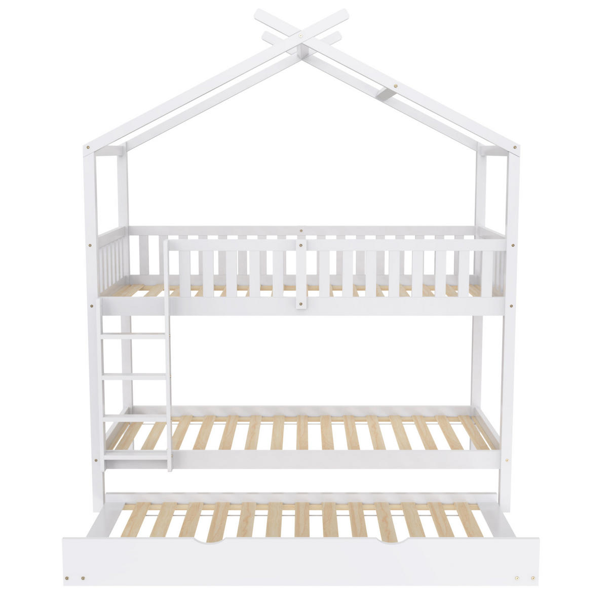 KINDERBETT 90/200 cm Weiß aus Kiefer massiv mit Ausziehbett - Weiß, Holz (90/200cm) - OKMYHOME