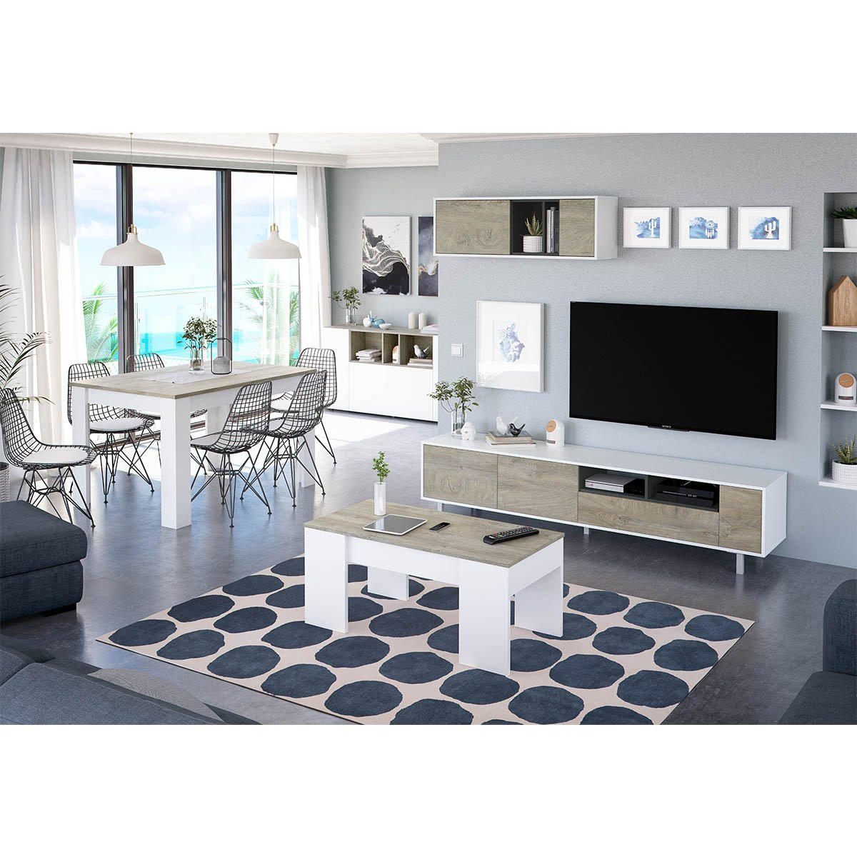 SIDEBOARD mit 3 Türen, davon 1 Flügeltür und 3 Nischen Tamiko - L150cm - Weiß, Holzwerkstoff (41/76/150cm) - Calicosy