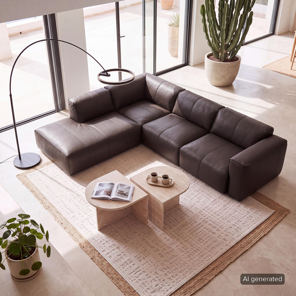 3-SITZER ECKSOFA mit Recamiere - Dunkelbraun/Schwarz, Leder/Kunststoff (295/231cm) - home24