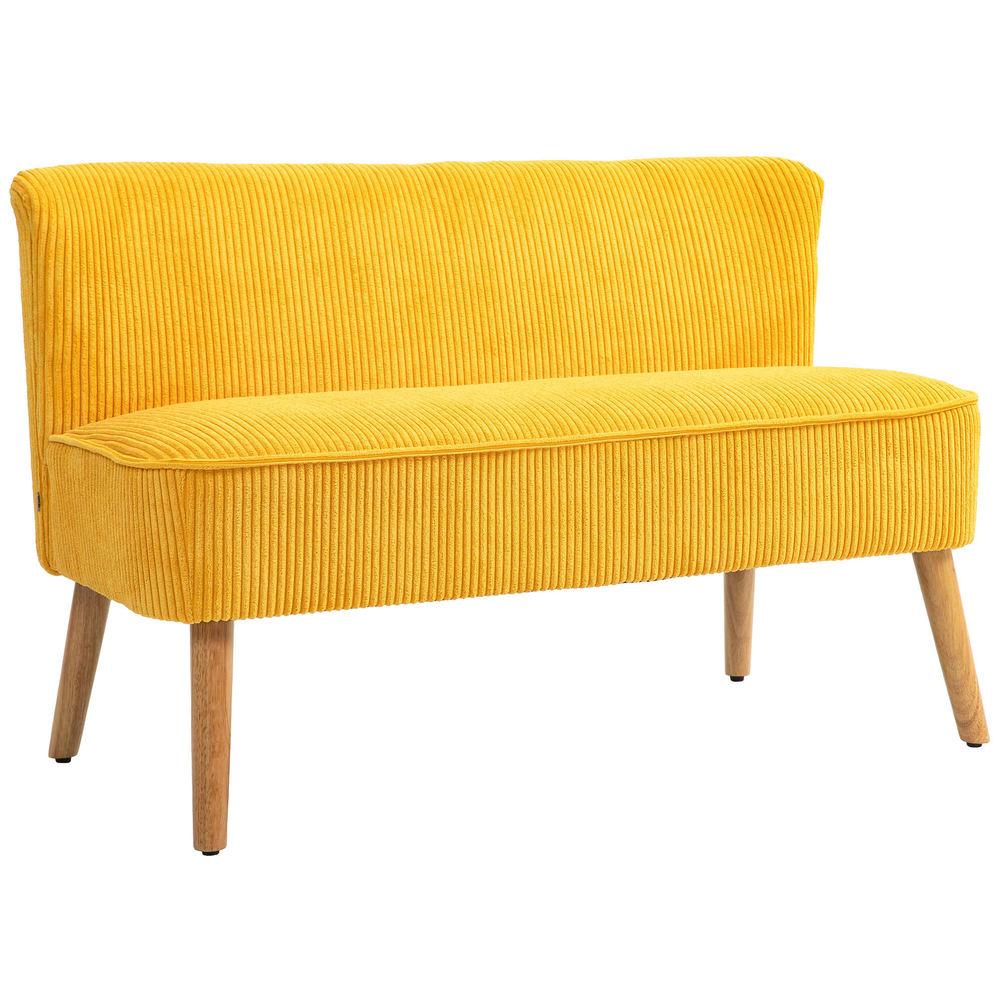 2-SITZER Sofa Polstersofa Doppelsofa Zweisitzer Sofa Cordartiges Polyester Gelb - Gelb/Naturfarben, Holz/Textil (56.5/77/117cm) - HOMCOM