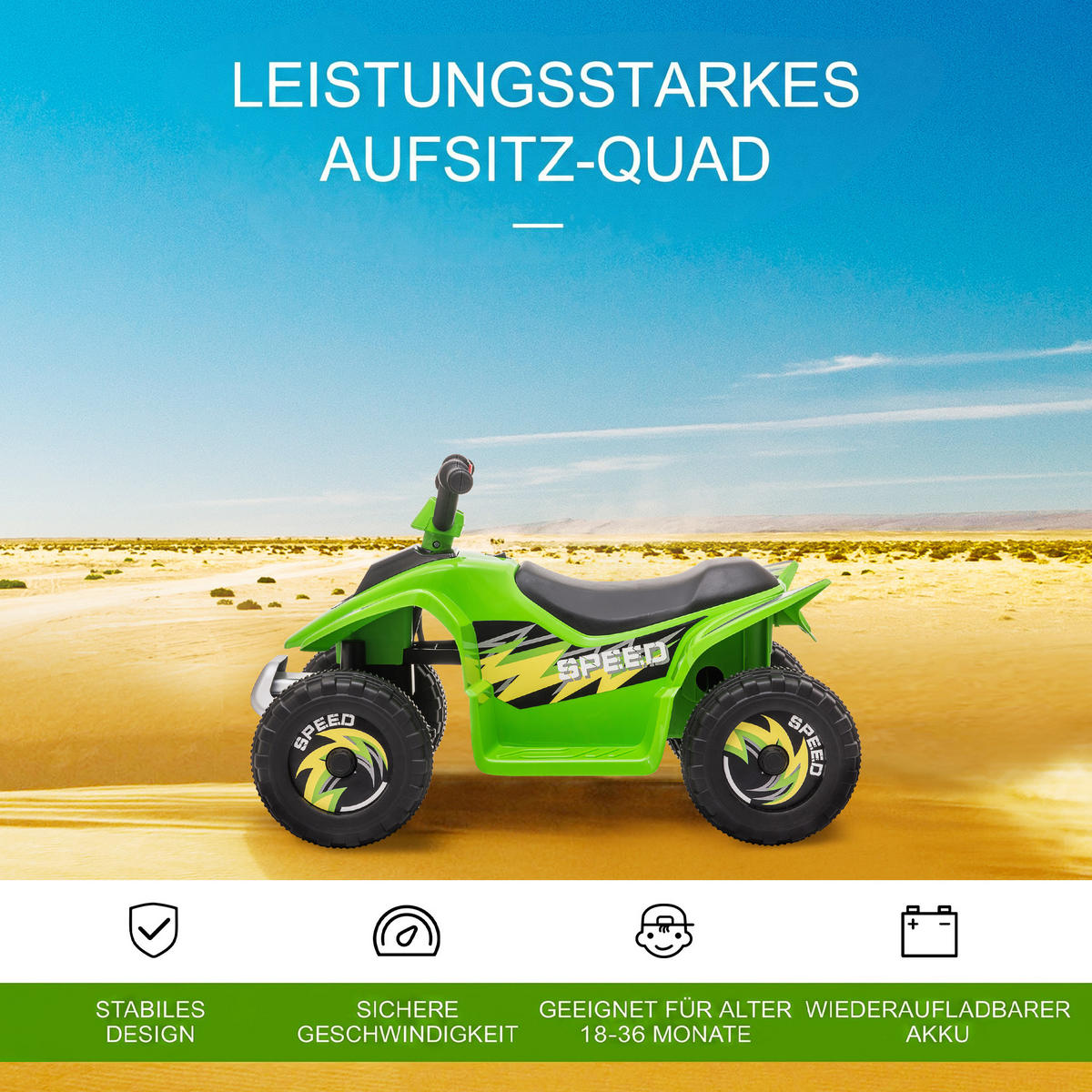 KINDER-ELEKTRO-QUAD Kunststoff Metall Grün - Grün, Kunststoff (72/40/45.5cm) - HOMCOM