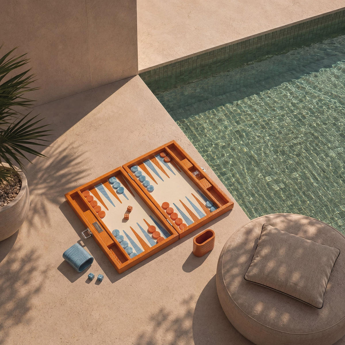 BACKGAMMON – Mittel BACKGAMMON Leder Sonnenorange 38cm - Orange, Leder (38/24cm) - Premium Interiors