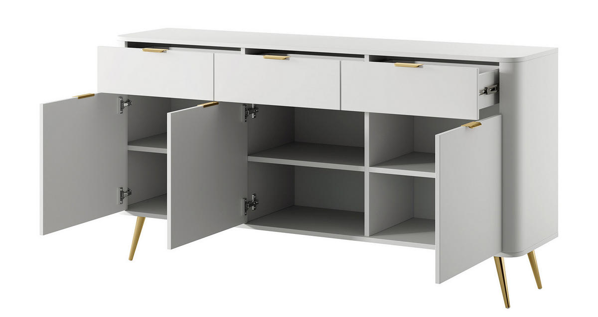 SIDEBOARD Oval Weiß 163,5 cm - Goldfarben/Weiß, Holzwerkstoff/Metall (163.5/84/38cm) - Selsey