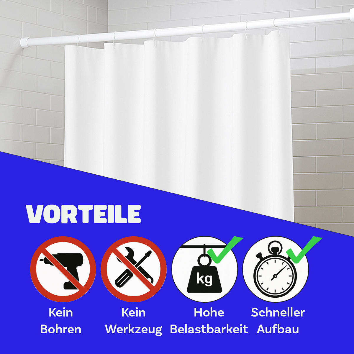 VERSTELLBARE Vorhangstange - Spannstange zum Klemmen Weiß Ø10/13 mm 120-210 cm - Weiß, Metall (120cm) - Bestlivings