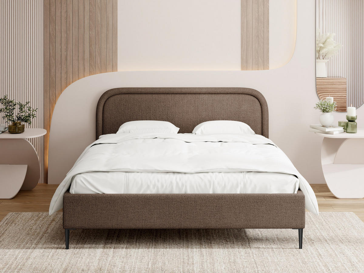 POLSTERBETT Jasmine Slim mit Bettkasten, Lattenrost & hohen Metallfüßen in Braun Chenille 140x200 cm - Birkefarben/Schwarz, Holz/Textil (140/200cm) - WFL GROUP