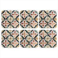 GLASUNTERSETZER 6er-Set Dekorationen - Kacheln - Spanisch - Vintage 10x10 cm - Petrol, Naturmaterialien (10/0.2cm) - MuchoWow