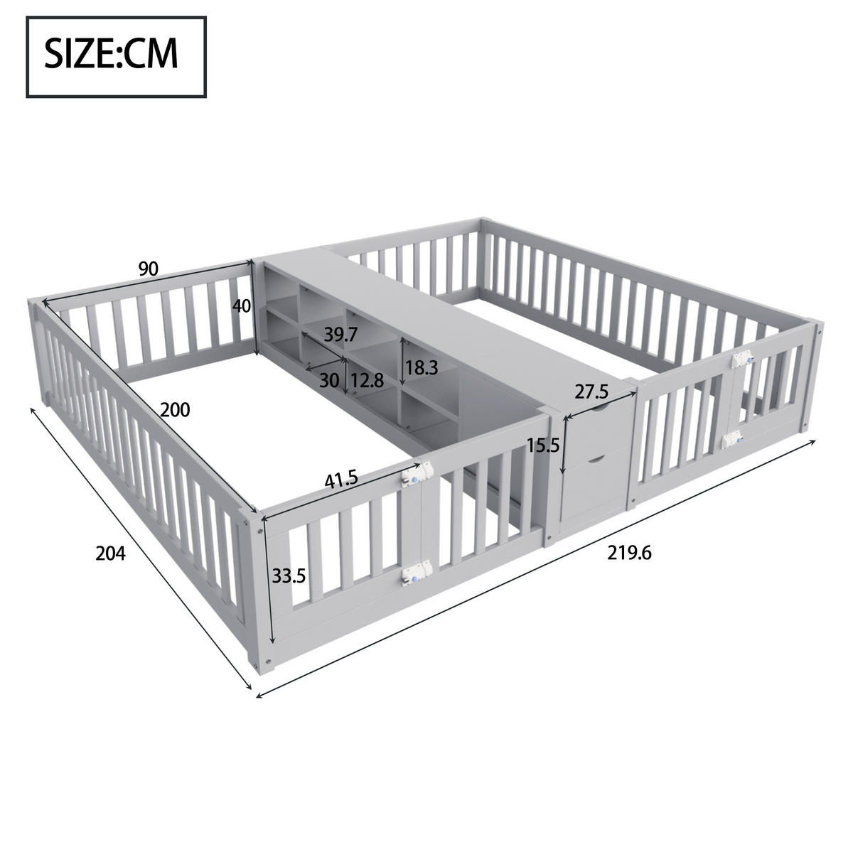 BETT 90/200 cm aus Holz mit Stauraum, Grau - Grau, Holz (90/200cm) - OKMYHOME