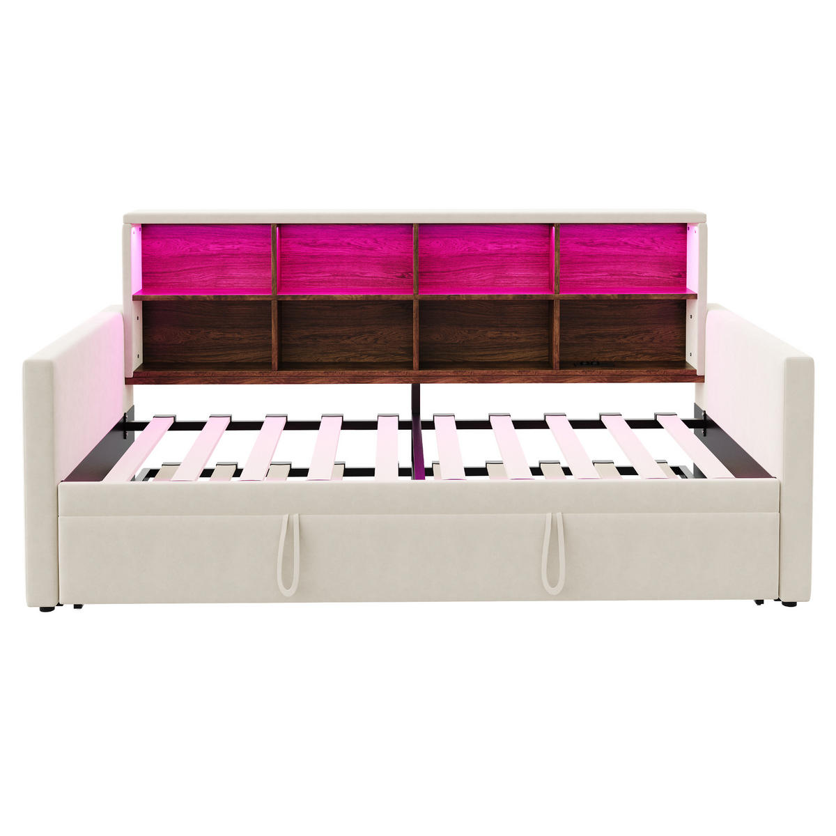 AUSZIEHBETT 90/190 cm DE-02118, in Beige, mit LED, Steckdosen und Staufächern - Beige, Metall (90/190cm) - ComfortXL