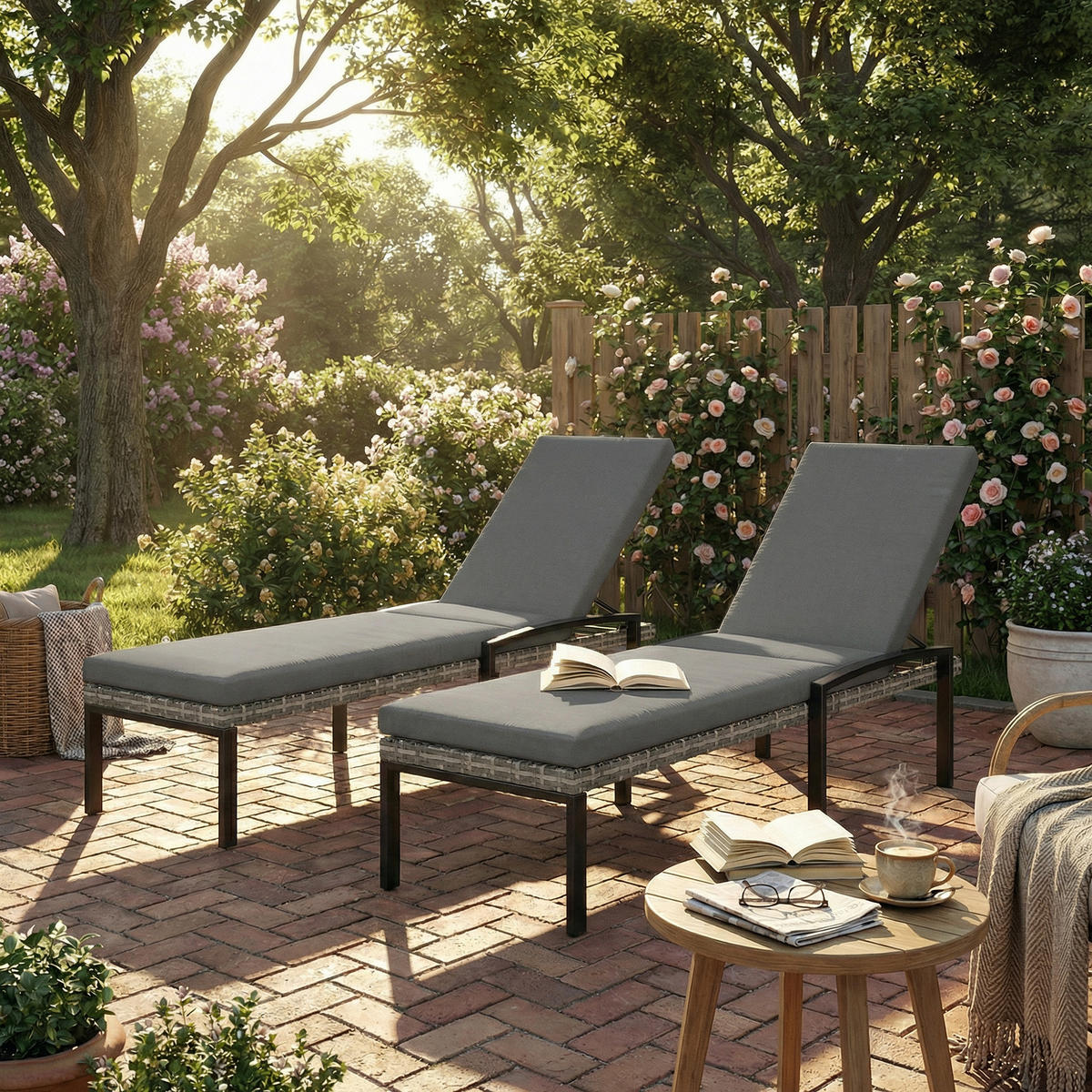 SONNENLIEGEN 2er Set DE-06766 5-fach verstellbar Hellgrau - Hellgrau, Kunststoff/Metall (59/45/200cm) - ComfortXL