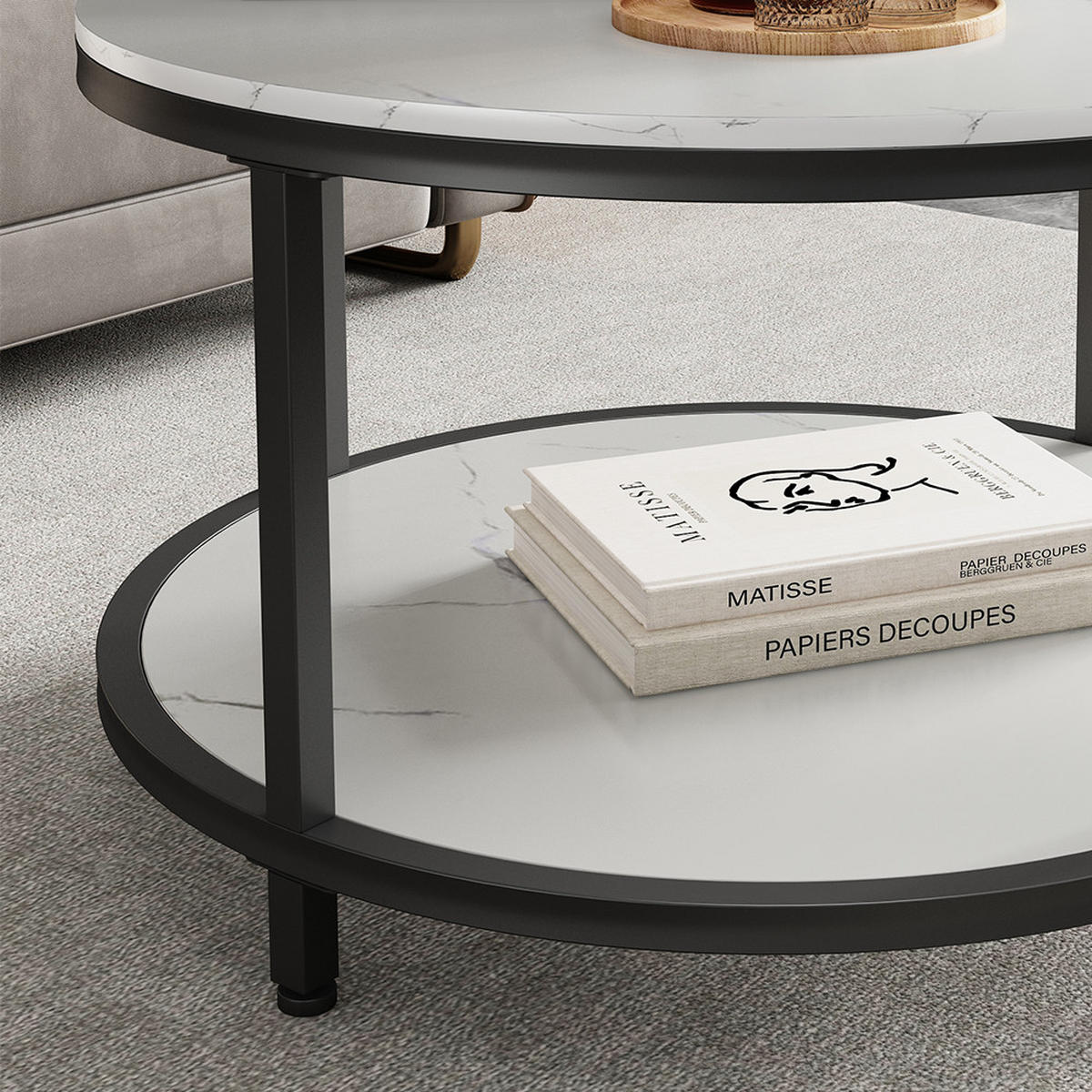 COUCHTISCH Ontario Marmor Weiß 80 x 80 cm Rund - Weiß, Holzwerkstoff (80/80/46cm) - Vicco