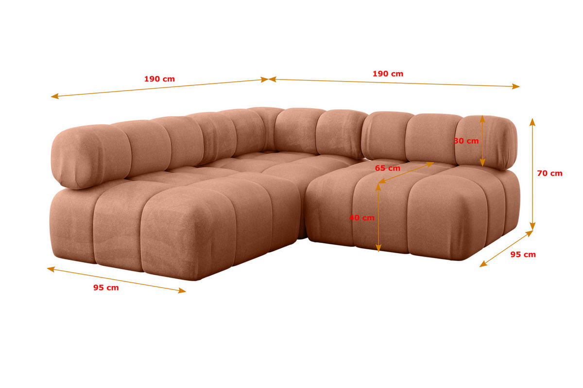 ECKSOFA modulares Sofa Samaro-L1 - 190x190x70 cm Apricot Velours - Koralle, Holzwerkstoff/Textil (190/190cm) - ALTDECOR