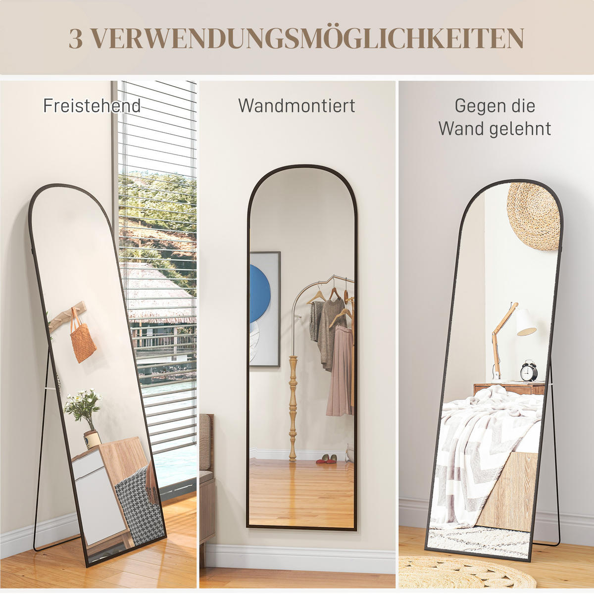GANZKÖRPERSPIEGEL, 161,5 x 50 cm Wandspiegel mit Ständer für Wohnzimmer Schwarz - Schwarz, Glas (1.5/161.5/50cm) - HOMCOM