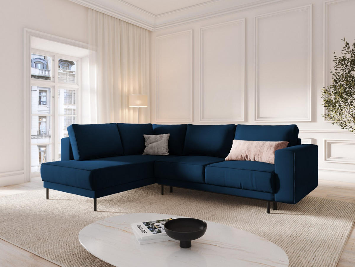AUSKLAPPBARES-ECKSOFA links Caro aus Samt königsblau 5 Sitzplätze - Blau, Textil (187/247cm) - Micadoni