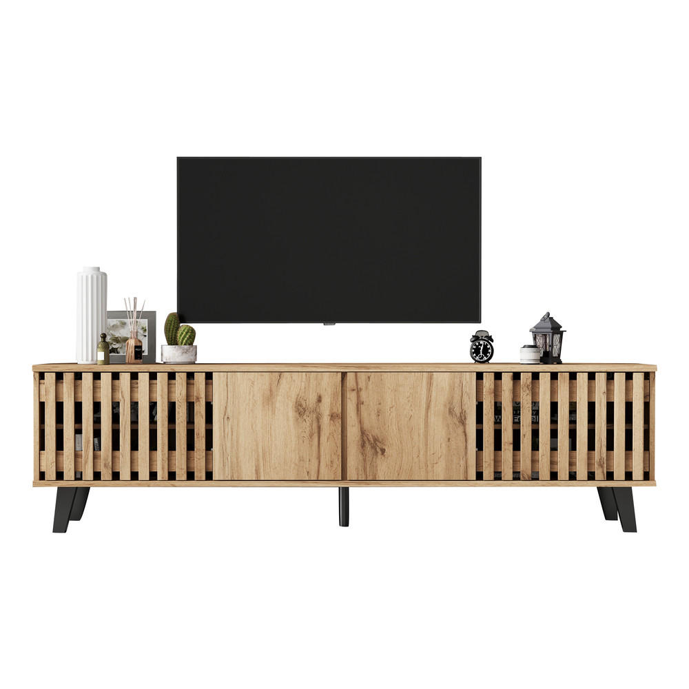 TV-SCHRANK 180x40cm Lowboard Naturholz 8 Fächer bis 70 Zoll - Braun, Holz (45.72/14.94/108.28cm) - FLIEKS