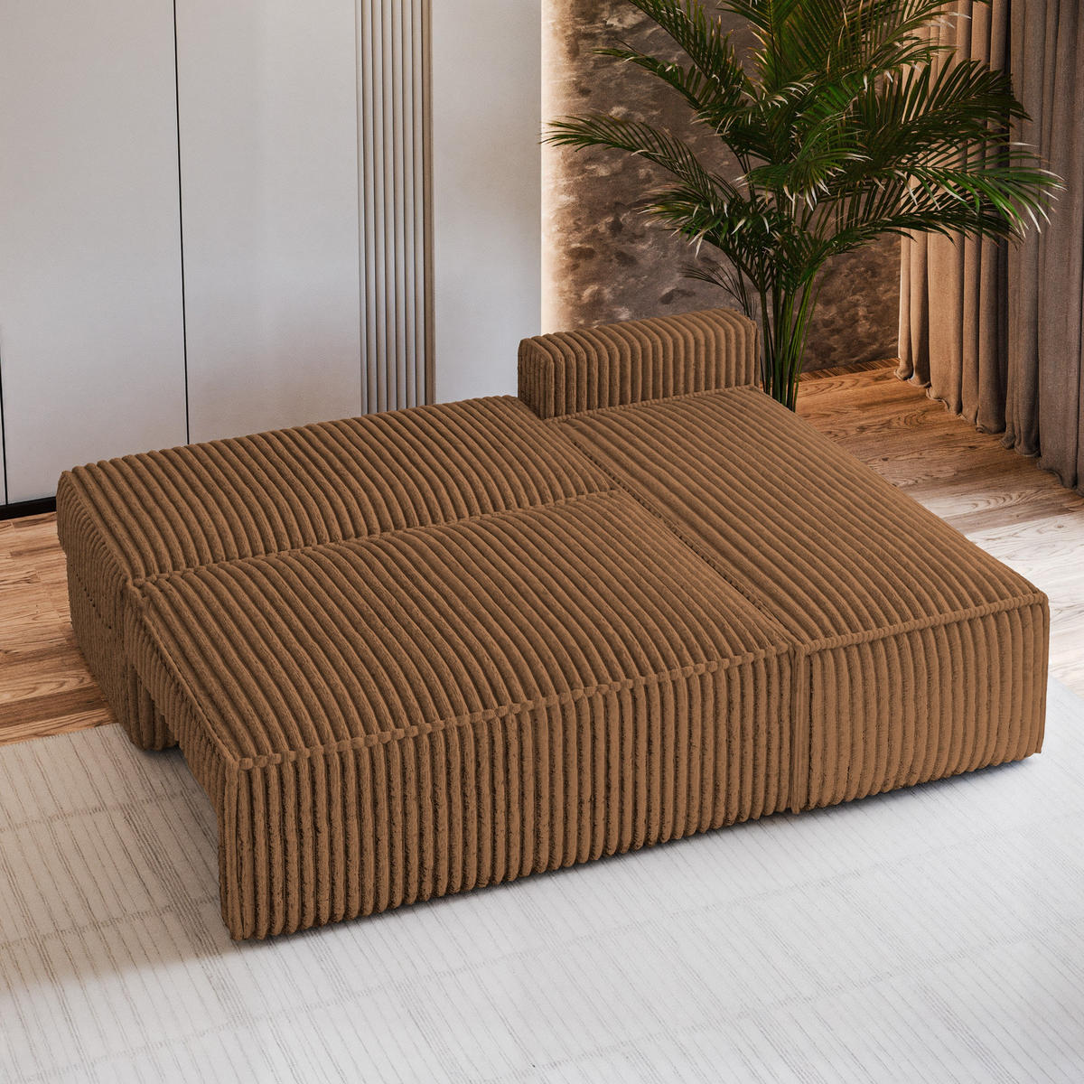 ECKSOFA BRISO T Kupferfarben Kordstoff mit Schlaffunktion - Kupferfarben, Holz (200/140cm) - MASSENO