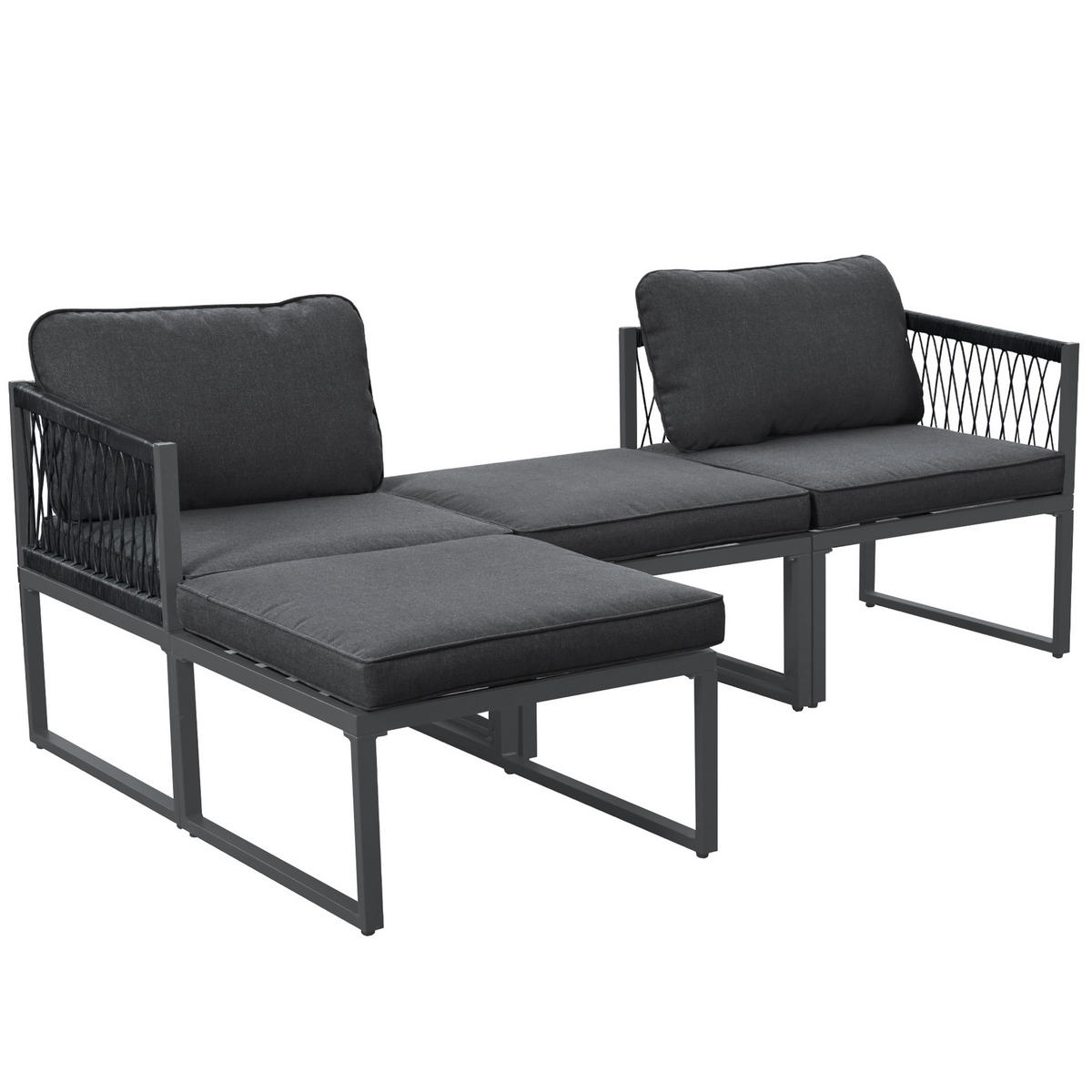 GARTENLOUNGE-SET Grau 4-teilig verstellbar modular mit PE-Rattan - Grau, Metall - PANGIVO