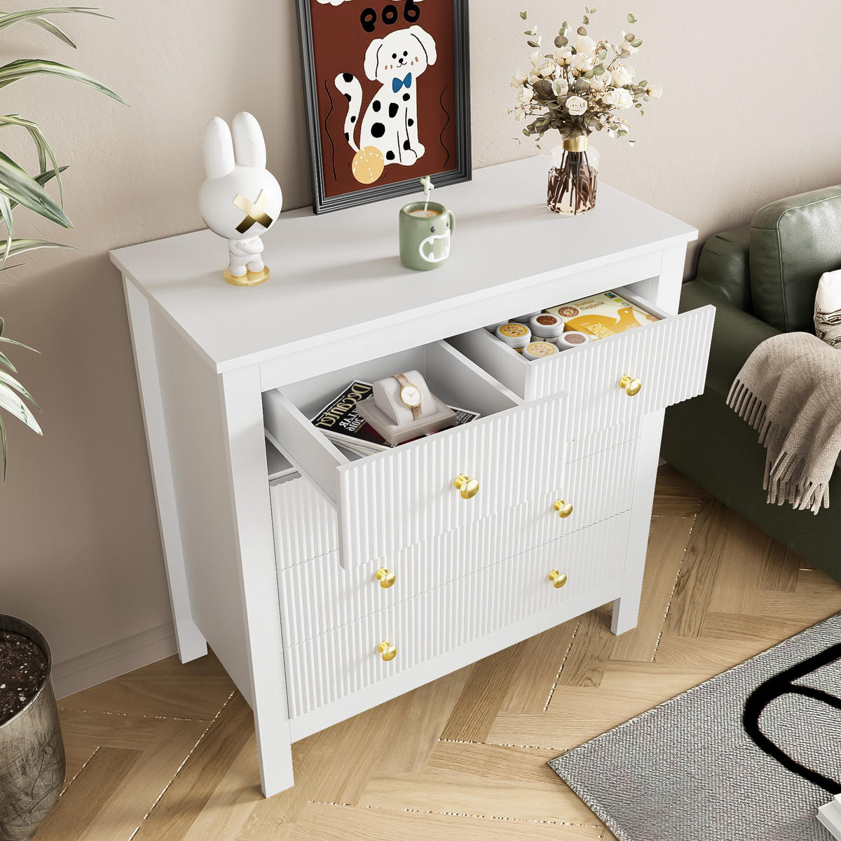 SIDEBOARD Goldgriffe multifunktional - Weiß, Holzwerkstoff (79/80.5/39.5cm) - Fortuna Lai