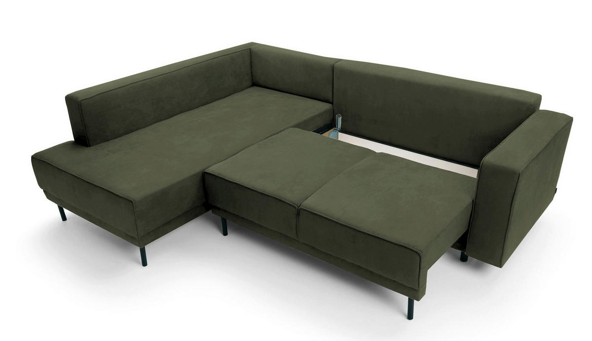 ECKSOFA Rodario Olivgrün Velours - Schwarz/Olivgrün, Textil/Metall (247/187cm) - Selsey