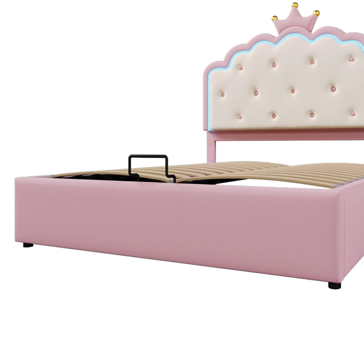 POLSTERBETT 140/200 cm aus PU und MDF mit LED-Beleuchtung und hydraulischem Stauraum Rosa - Pink, Kunststoff (140/200cm) - Modenvie
