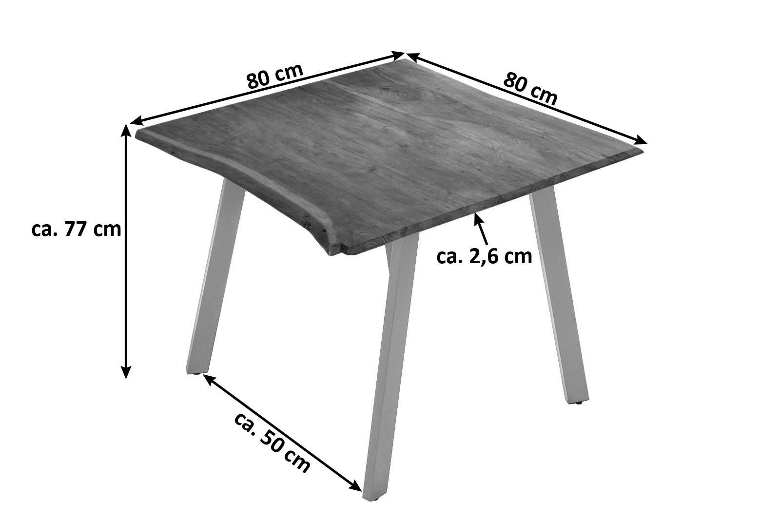 ESSTISCH LAXMI - Silberfarben/Braun, Holz/Metall (80/80/77cm) - SAM