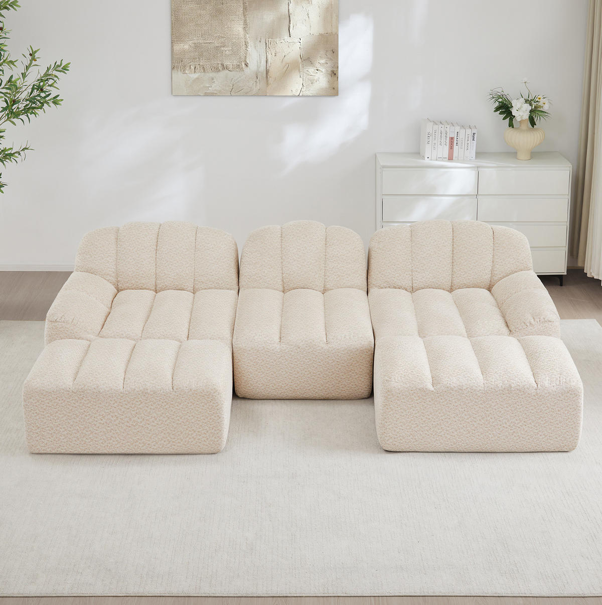 SOFA modular U-Form oder 3-Sitzer Granular Fleece Beige White - Beige, Kunststoff (165/79/288.1cm) - Meubliv