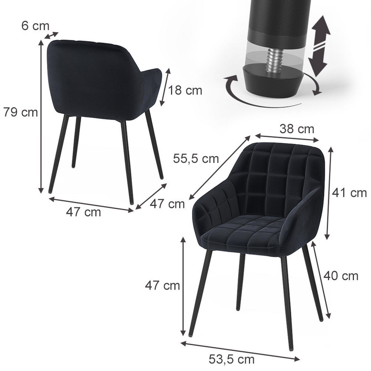 ŽIDLE JÍDELNY Relio Černá 53.5 x 55.5 cm Sada 2 kusů - černá, textil (53.5/79/55.5cm) - Vicco