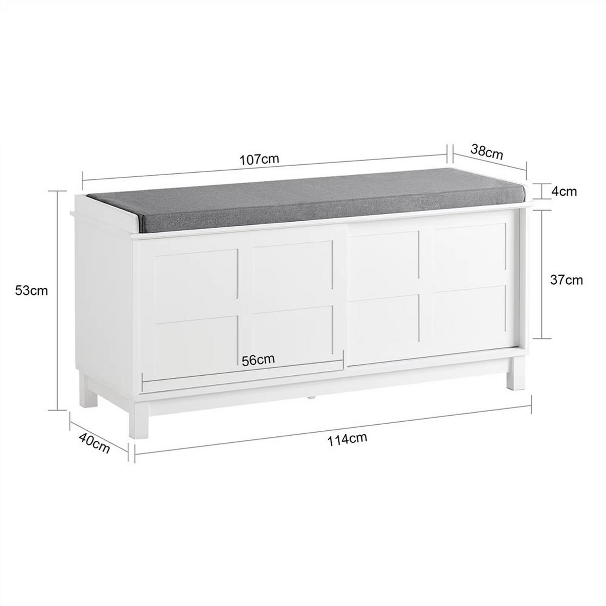 SCHUHSCHRANK Aufbewahrungsbank mit Kissen Schiebetüren - Weiß, Holz (114/53/40cm) - Kaket