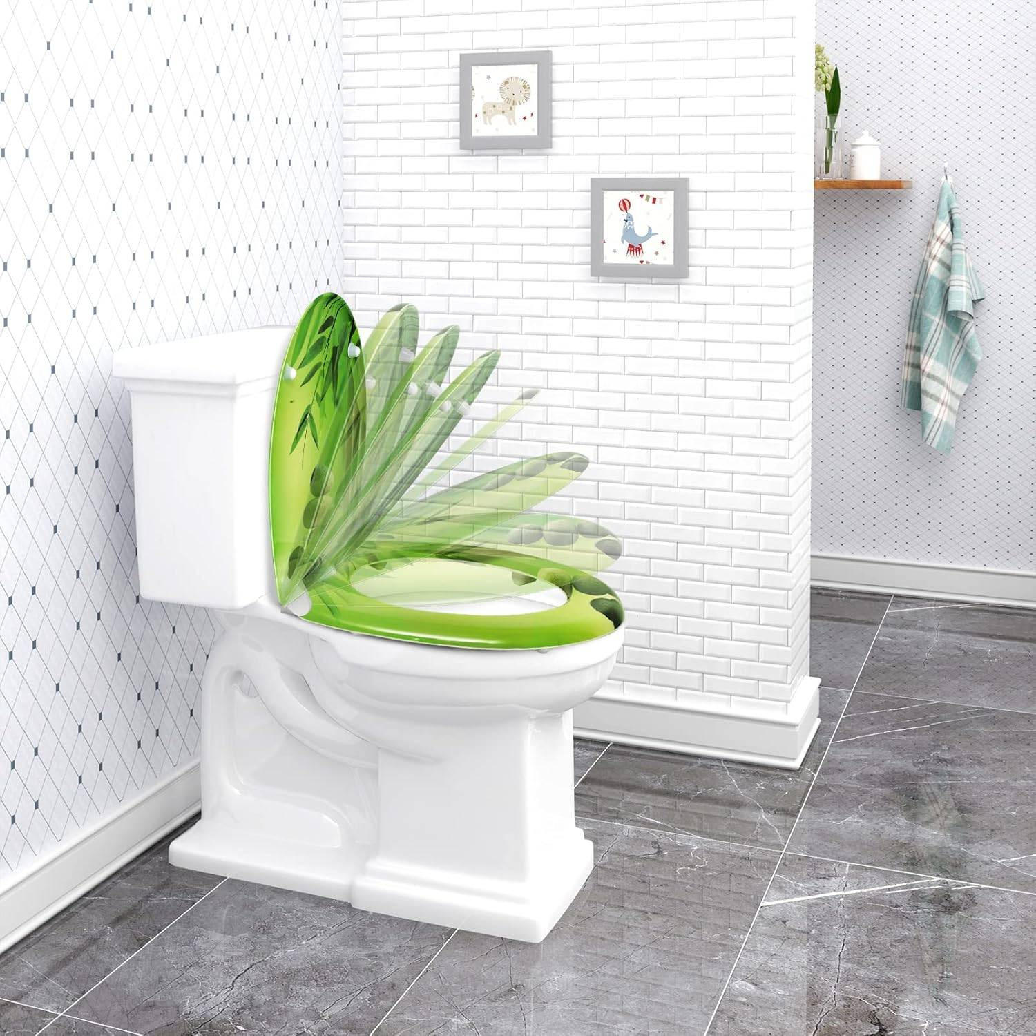 WC SITZ mit Absenkautomatik, Antibakteriell Oval - Grün, Kunststoff (37/2.51/45cm) - Woltu