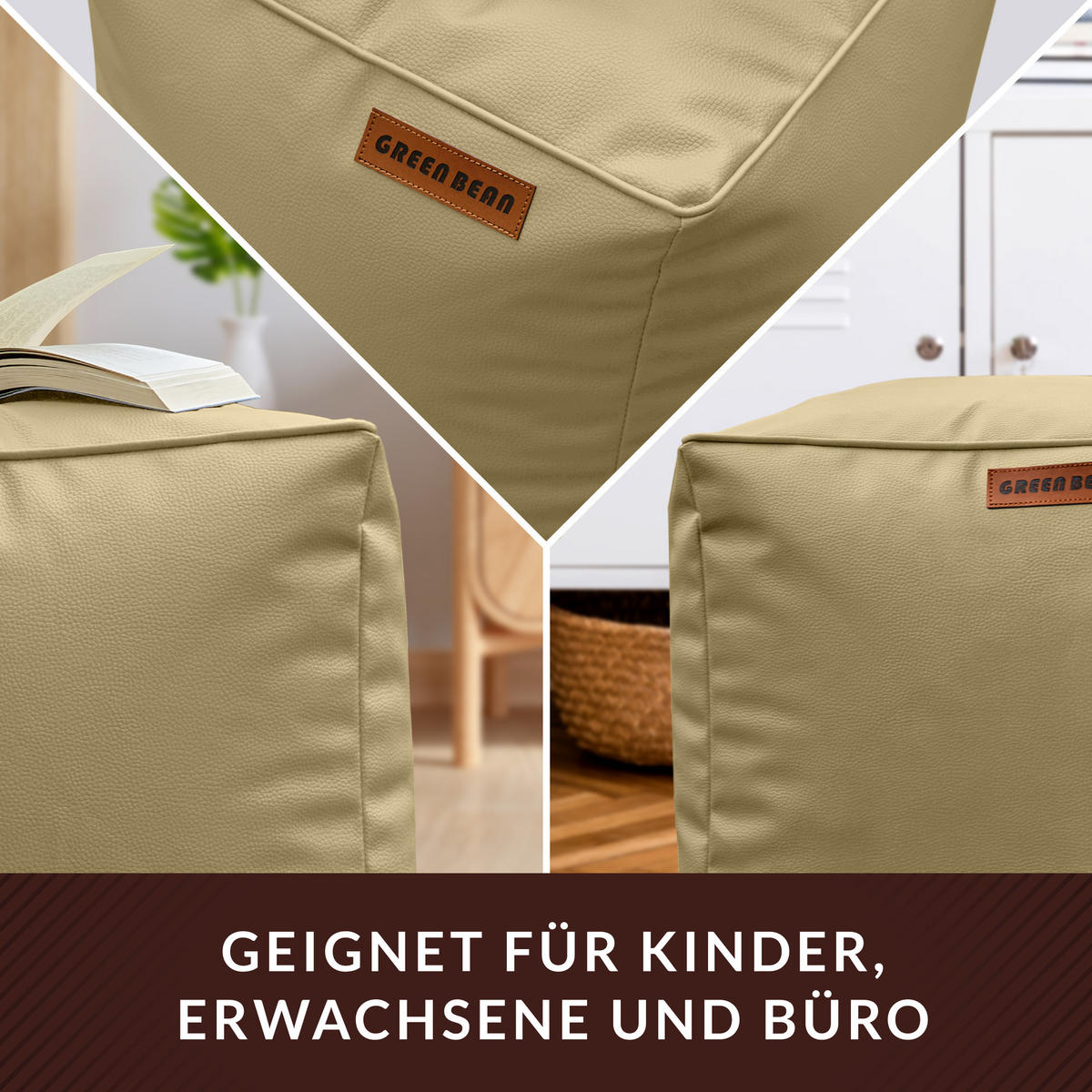 INDOOR HOCKER Cube eckig Kunstleder - Beige, Textil (40/40/40cm) - Green Bean