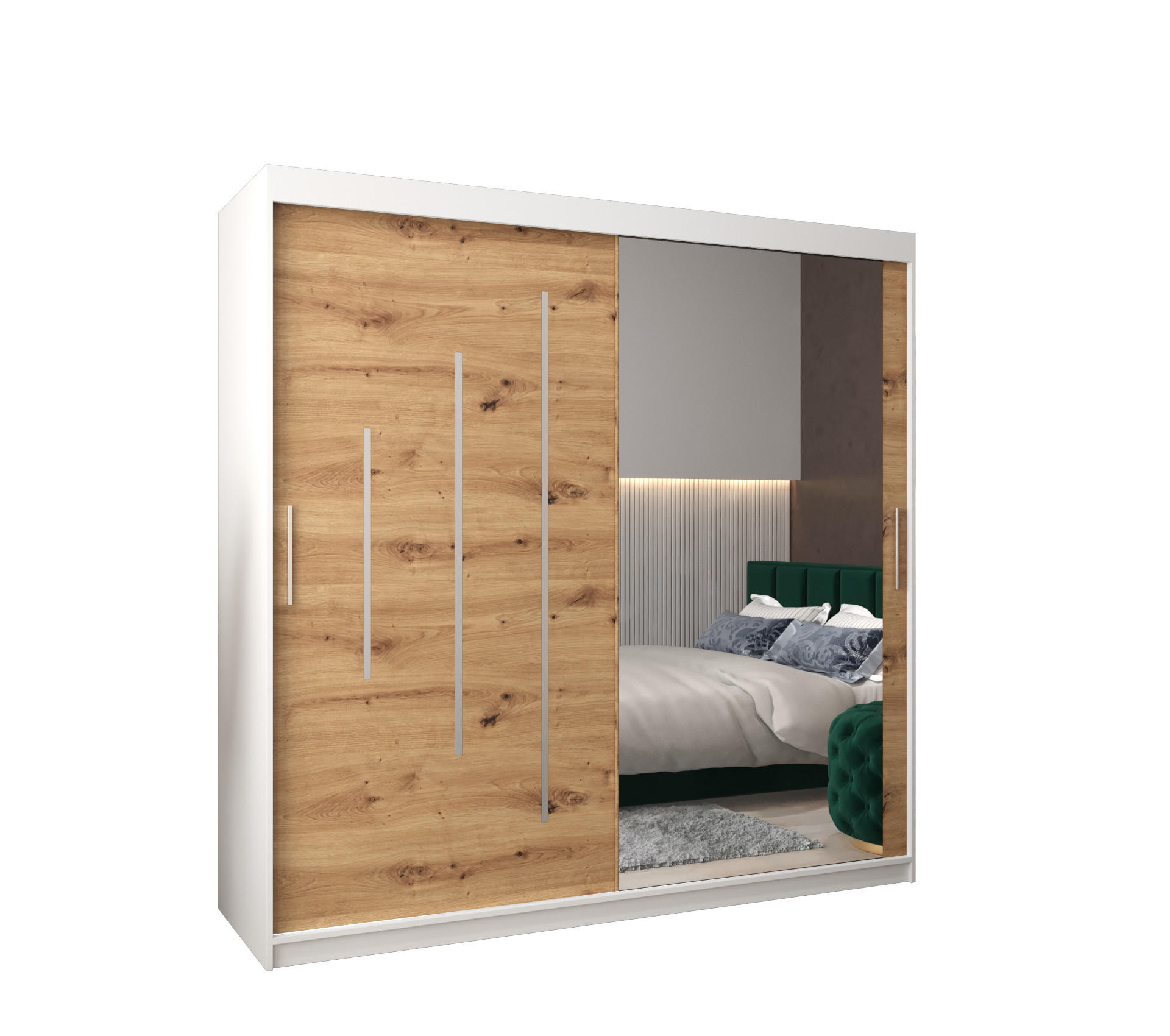 SCHWEBETÜRENSCHRANK 200/200/62 2-türig - Silberfarben/Eiche Artisan, Holz/Kunststoff (200/200/62cm) - Abiks Möbel
