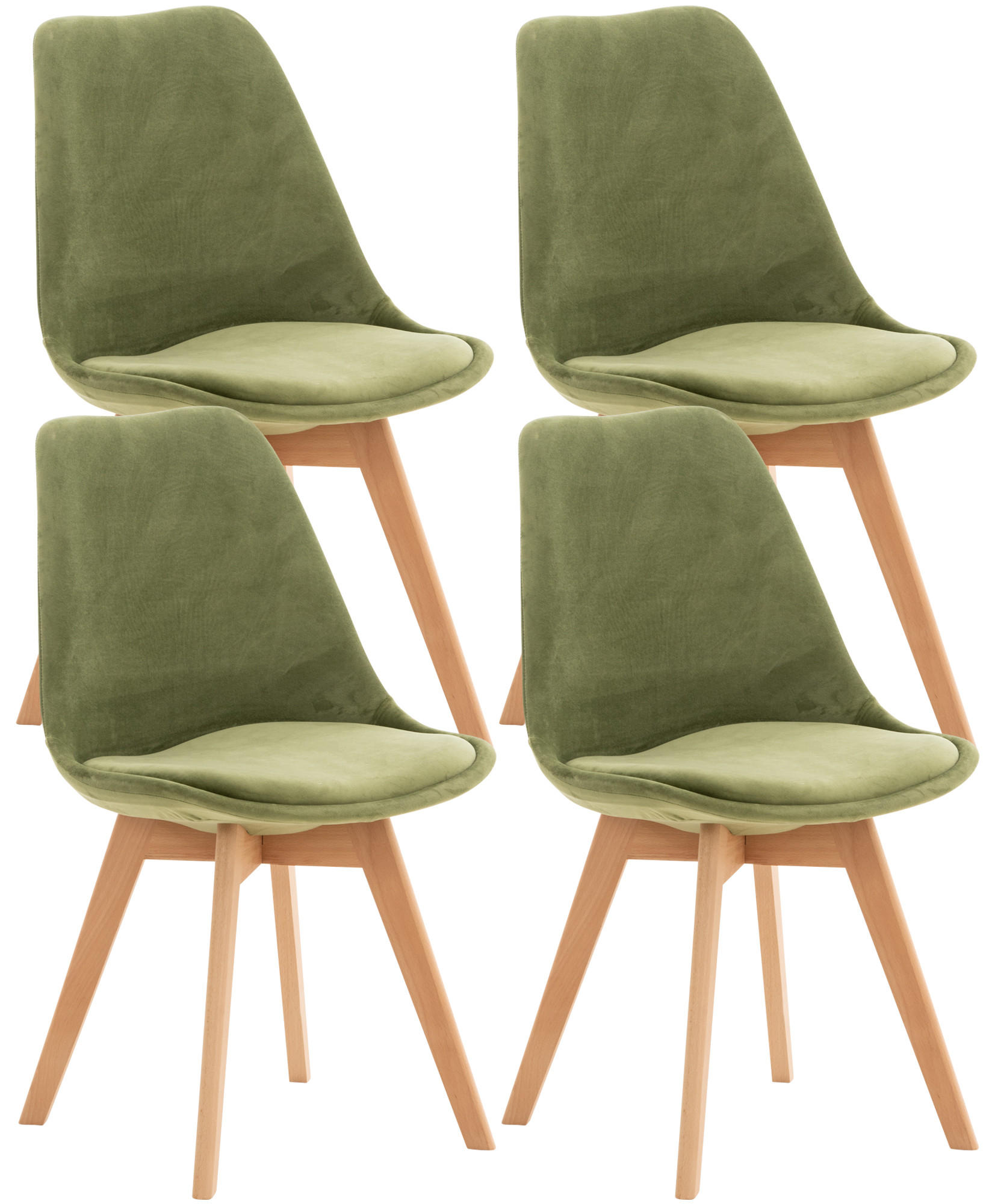 STUHL 4er Set Samt hellgrün - Eukalyptusholzfarben/Hellgrün, Holz/Textil (49/83/50cm) - CLP
