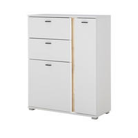 HIGHBOARD weiß matt, Eiche Wotan 100 x 125 cm, Kommode inklusive Frontbeleuchtung - Silberfarben/Eiche Wotan, Holzwerkstoff/Kunststoff (100/125/42cm) - Furn.Design