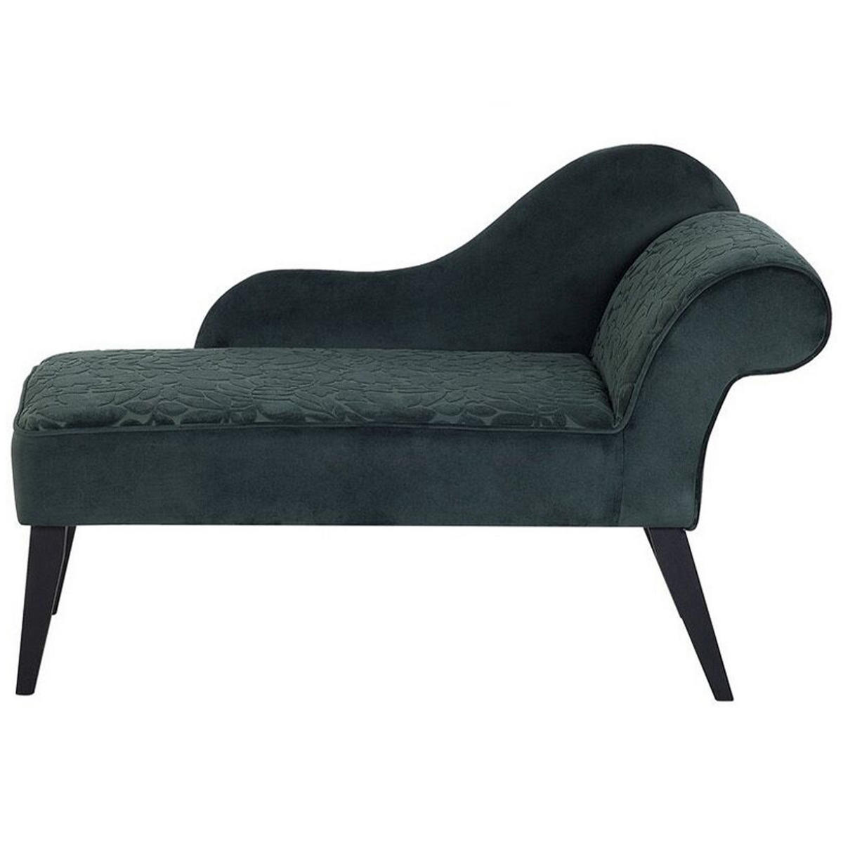 CHAISELONGUE Samtstoff dunkelgrün Blättermuster rechtsseitig Biarritz - Grün, Textil (116/77/56cm) - Beliani
