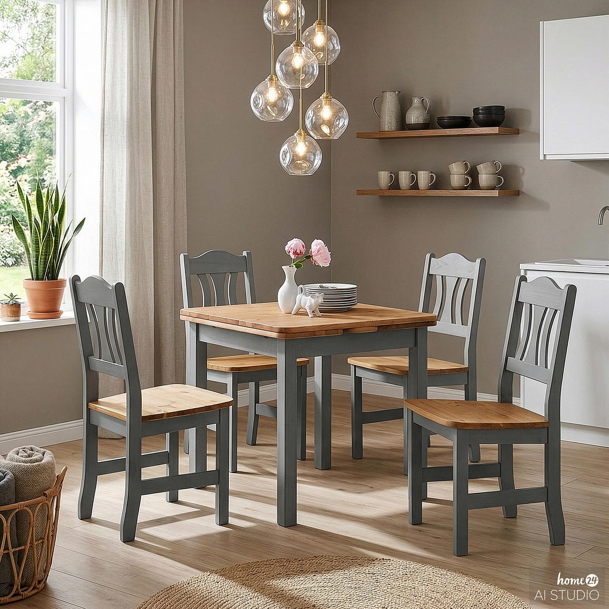 ESSTISCH mit ansteckplatten - Kiefer massiv - Kieferfarben, Holz (77/77/74cm) - home24