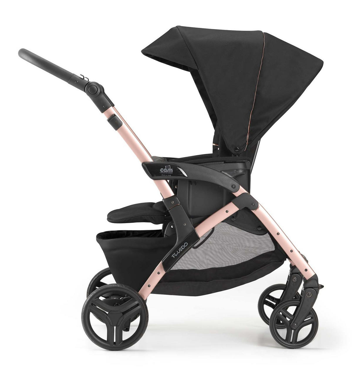 SPORT-KINDERWAGEN Fluido Easy Kombi 3 in 1 | Sportwagen | inkl. Babyschale & Auto-Kindersitz | Schwarz - Schwarz, Textil (70/110cm) - Cam il Mondo del Bambino S.p.A.