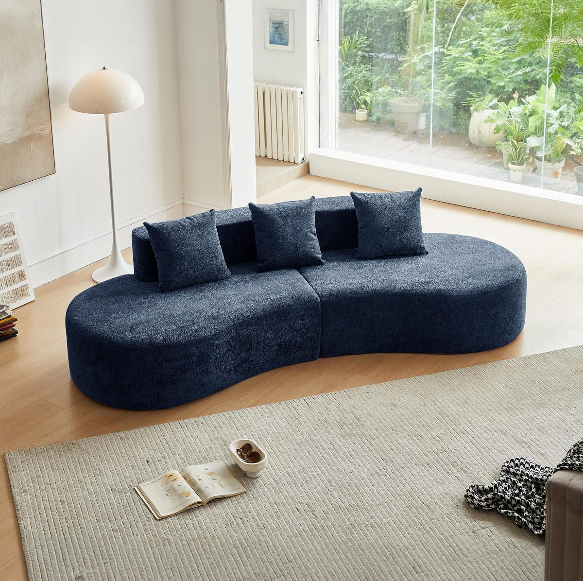 ECKSOFA Samtbezug inklusive Zierkissen 277/103/68 cm Blau - Blau, Textil (103/277cm) - Redom