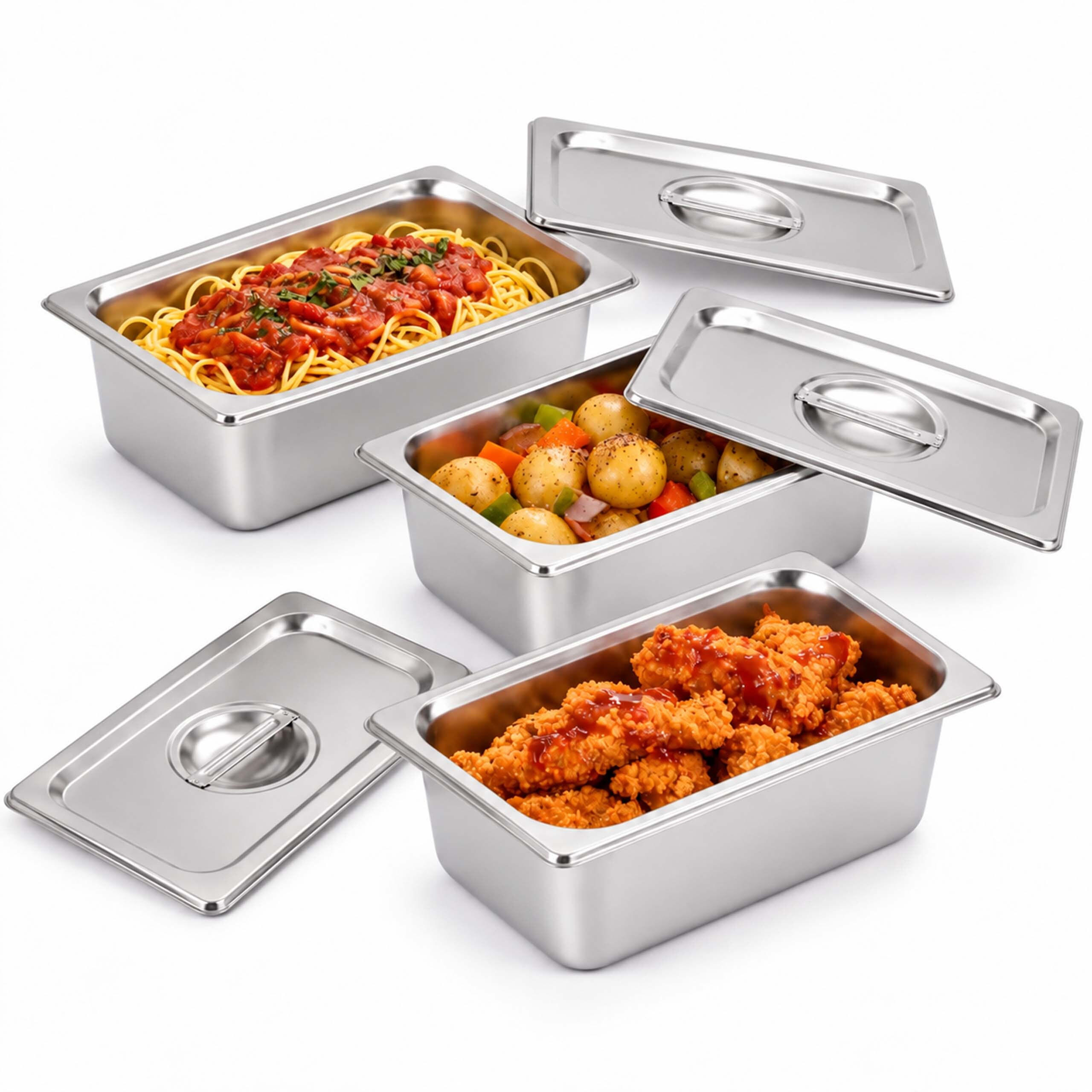 GASTRONÁDOBA Stříbrná 3ks-set nerez GN 1/4 s víkem - stříbrná, kov - Relaxdays