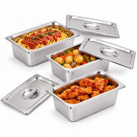 GASTRONÁDOBA Stříbrná 3ks-set nerez GN 1/4 s víkem - stříbrná, kov - Relaxdays