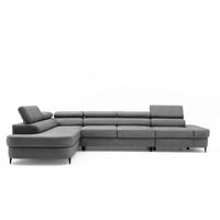ECKSOFA PRIAM MAXI L-Form Links mit Schlaffunktion 125x195 Velours Grau - Schwarz/Grau, Holz/Textil (203/350cm) - Muffo