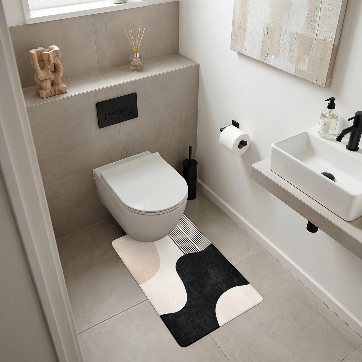 WC-VORLEGER Abstrakt - Japandi - Beige - Modern WC Teppich 50x80 cm - Beige, Kunststoff/Textil (50/1cm) - OnlyWow
