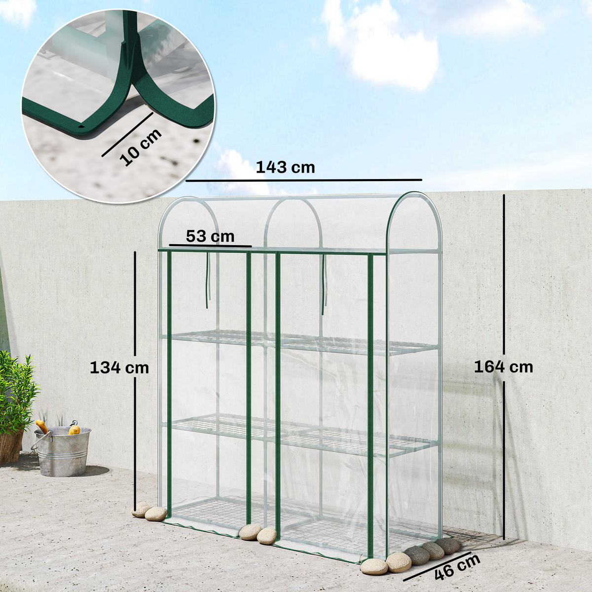 GEWÄCHSHAUS DE-12068 mit 3 Etagen & 2 Rolltüren Transparent - Transparent, Kunststoff (46/164/143cm) - ComfortXL