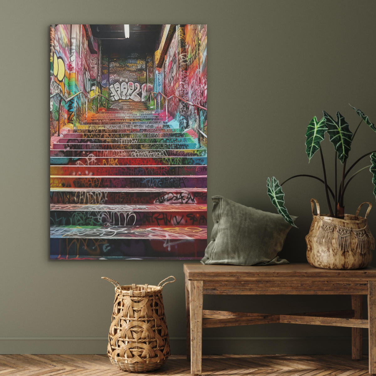 AKUSTIKPANEEL Treppe - Graffiti - Farben - Kunst 70x100 cm - Multicolor, Textil (70/0.9/100cm) - MuchoWow