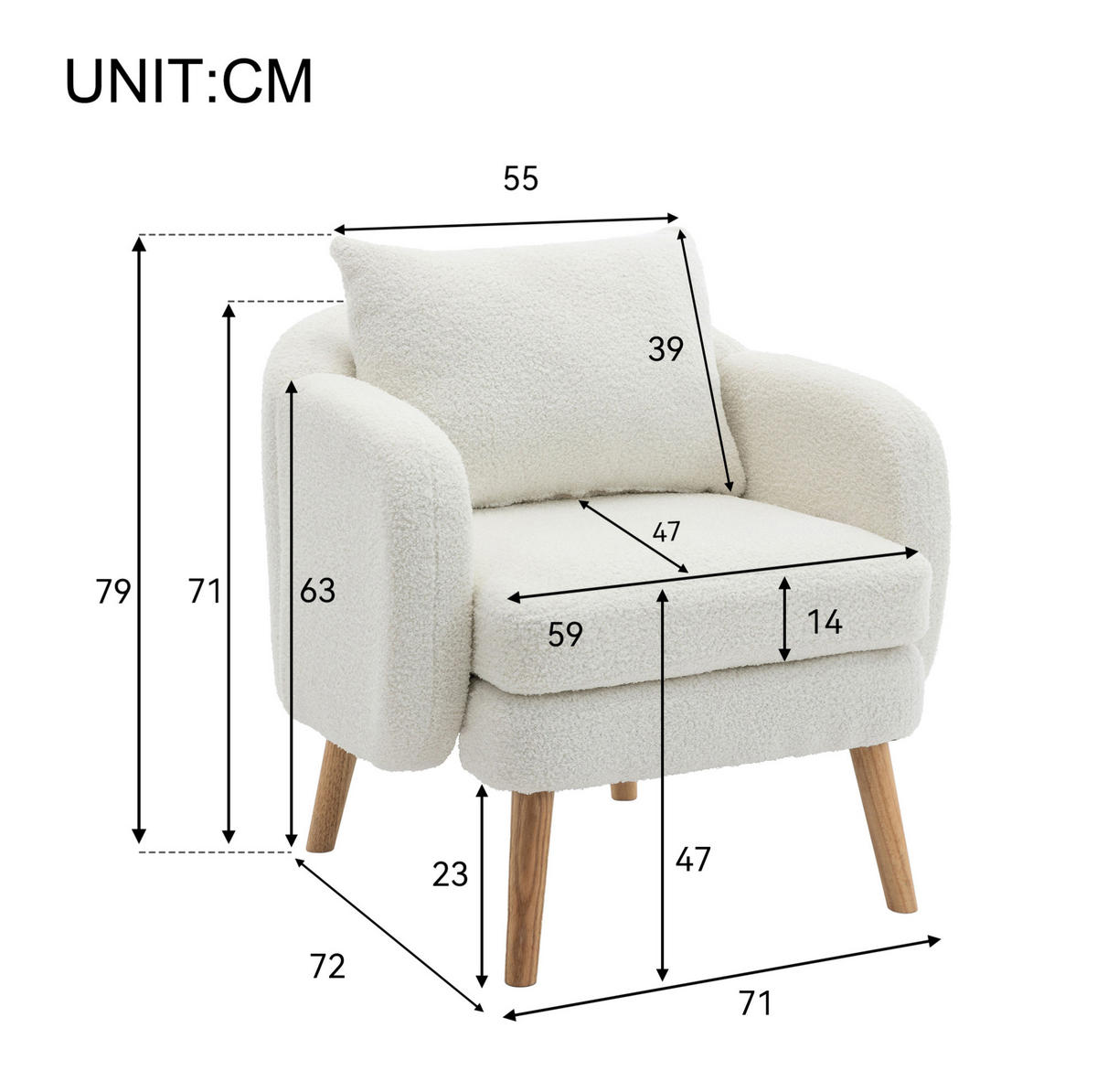 POLSTERSESSEL 71/72/71 cm aus Teddy-Samt in Weiß mit Kissen, bis 150 kg belastbar - Weiß, Textil (72/71/71cm) - BEAOK