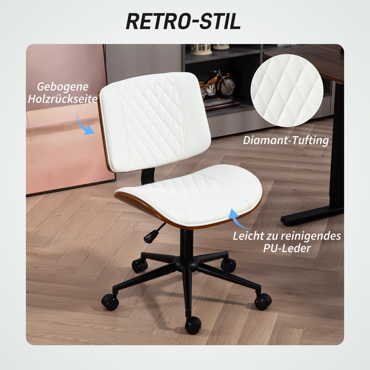 BÜROSTUHL Höhenverstellbarer Kunstleder, Weiß - Weiß, Textil (52/90/53cm) - HOMCOM