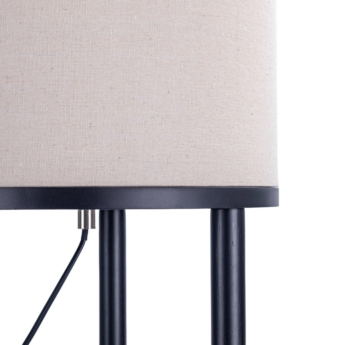 STEHLAMPE Schwarz Weiß 3 Ablagen Leinenschirm E27 180 cm - Schwarz, Holz/Textil (30/30/180cm) - Relaxdays