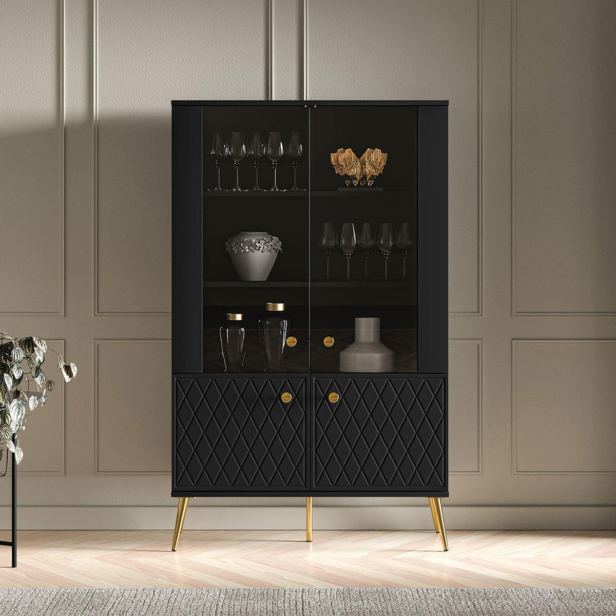 GESCHIRRSCHRANK Manoé Schwarz - Schwarz, Holzwerkstoff (92/149/40cm) - Petits-meubles