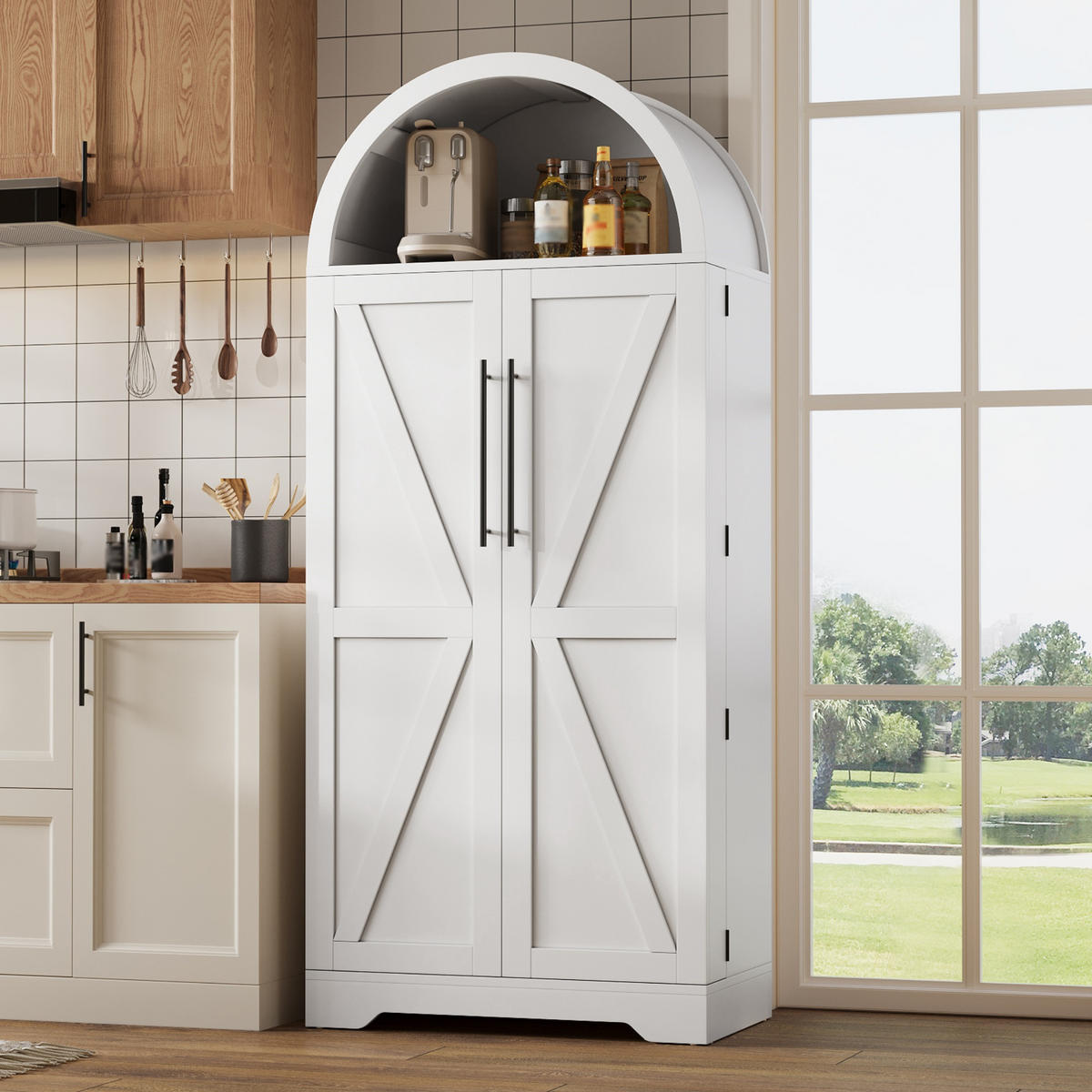 MEHRZWECKSCHRANK in Weiß mit Ablage und offenem Oberteil für Küche und Wohnzimmer, B70/T40/H165 cm - Weiß, Holzwerkstoff (70/165/40cm) - STILVORA