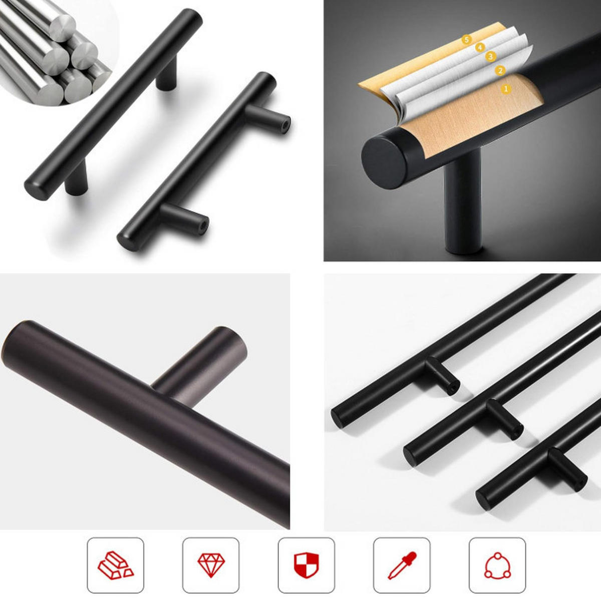 MÖBELGRIFF Schwarz 2er-Set 64 mm Edelstahl - Schwarz, Metall (3.7/1.5/18cm)